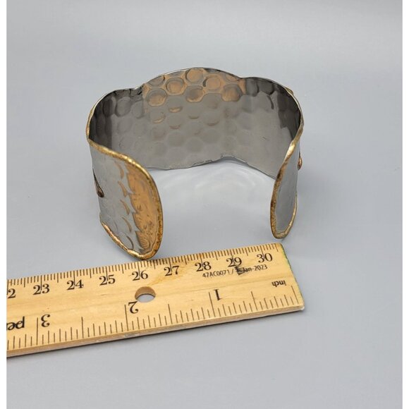 Mixed Metal Copper Flower Blue Lapiz Lazuli Cuff Bracelet B1A - Picture 2 of 9